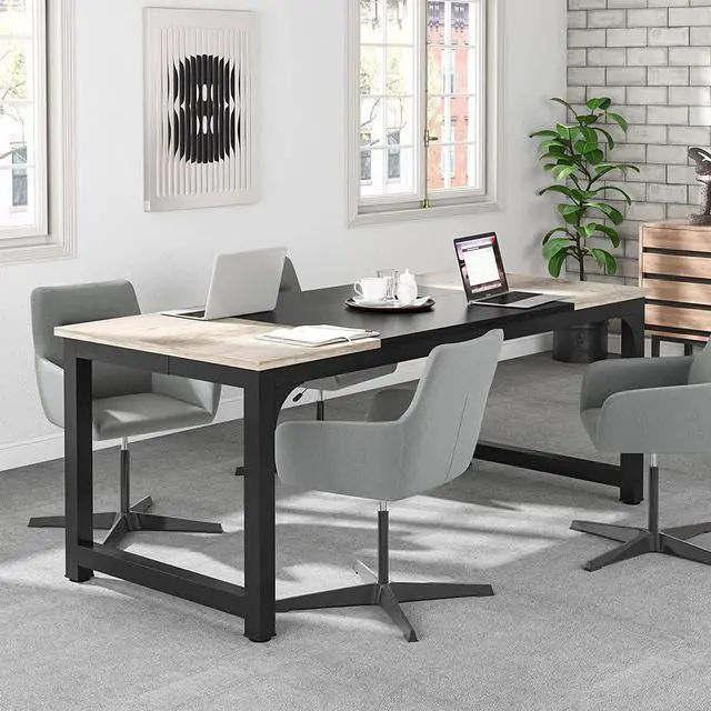 Alt view image 3 of 5 - Tribesigns 70.8Executive Desk, Large Office Computer Desk with Thicken Frame, Modern Simple Workstation Business Furniture for Home Office, Vintage Grey/Black