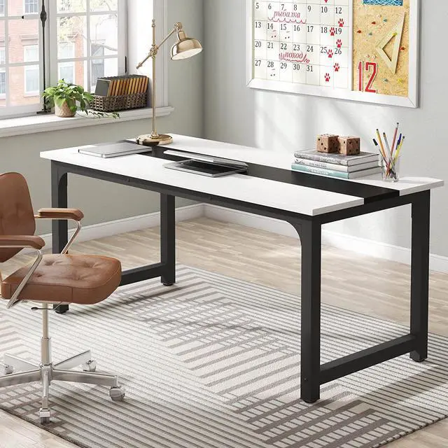 Alt view image 3 of 7 - Tribesigns 70.8Executive Desk, Large Office Computer Desk with Thicken Frame, Modern Simple Workstation Business Furniture for Home Office, White/Black