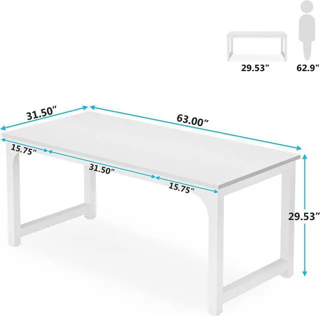 Alt view image 2 of 6 - Tribesigns 63Executive Desk, Large Office Computer Desk with Thicken Frame, Modern Simple Workstation Business Furniture for Home Office, White