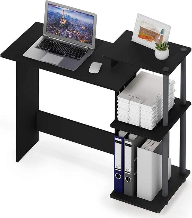 Alt view image 6 of 7 - Furinno EFFICIENT Desk, 28.6" Wide Gaming Desk with 3 Open Side Shelves, Laptop Notebook Computer Desk, Office Desk for Home Office, Study Room, Dorm, Bedroom, Black