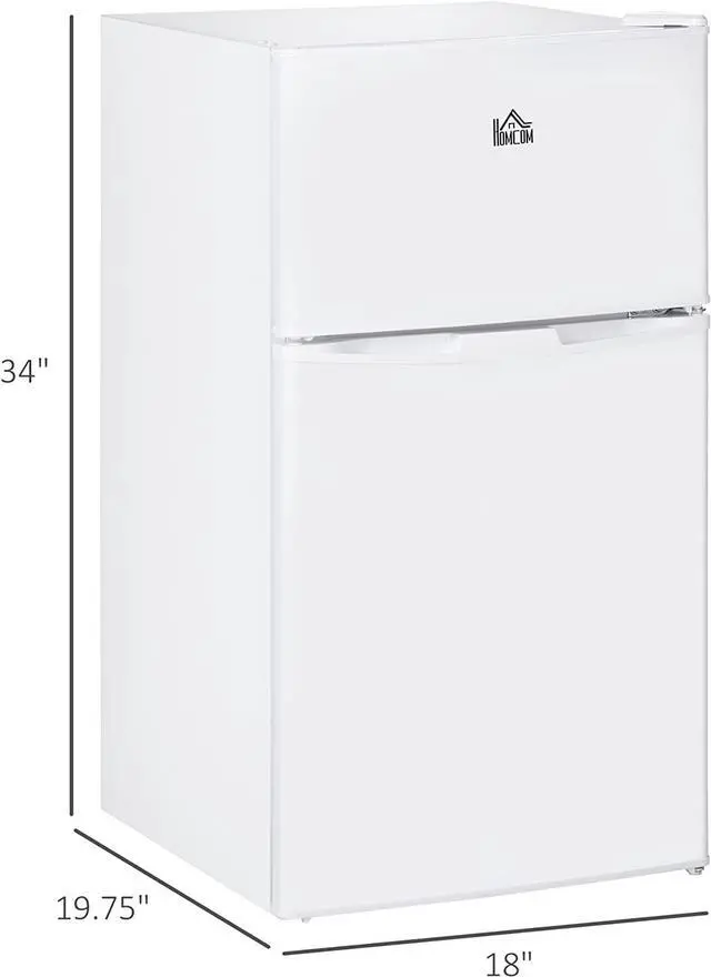 Alt view image 3 of 7 - HOMCOM 3.2 Cu.Ft Mini Fridge with Freezer, Double Door Compact Refrigerator with Adjustable Thermostat, Shelf and Reversible Door for Bedroom, Dorm, Home Office, Energy Efficient, White
