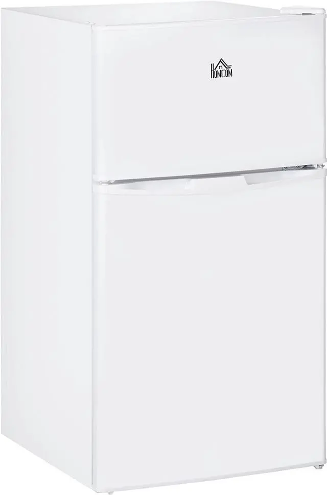 Main image of HOMCOM 3.2 Cu.Ft Mini Fridge with Freezer, Double Door Compact Refrigerator with Adjustable Thermostat, Shelf and Reversible Door for Bedroom, Dorm, Home Office, Energy Efficient, White