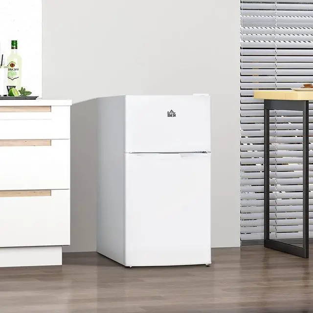 Alt view image 2 of 7 - HOMCOM 3.2 Cu.Ft Mini Fridge with Freezer, Double Door Compact Refrigerator with Adjustable Thermostat, Shelf and Reversible Door for Bedroom, Dorm, Home Office, Energy Efficient, White