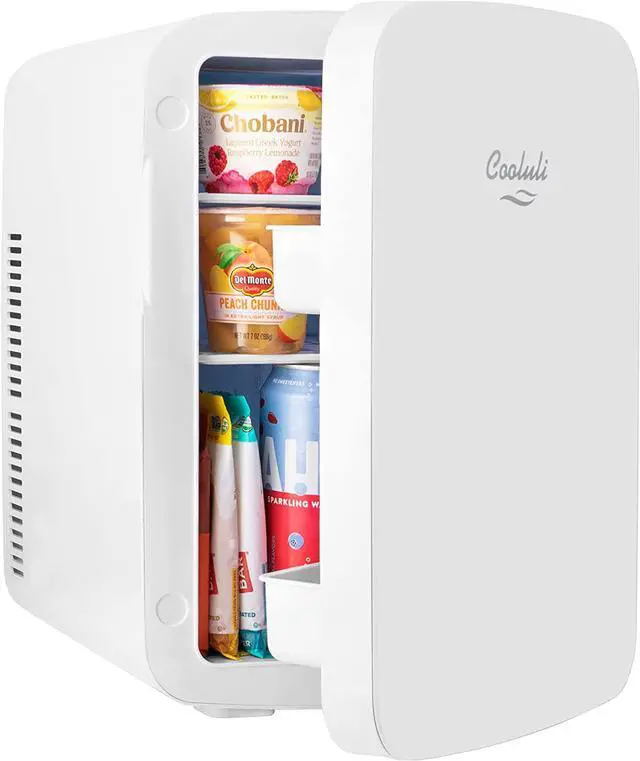 Alt view image 2 of 7 - Cooluli 15L Mini Fridge for Bedroom, Car, Office Desk & College Dorm - 12V Portable Cooler & Warmer for Food, Drinks, Skincare - AC/DC Small Refrigerator with Glass Front, White