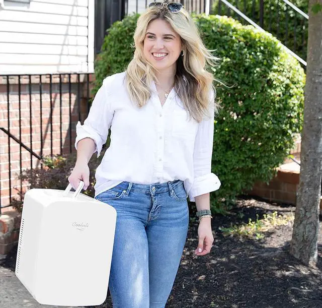 Alt view image 6 of 7 - Cooluli 15L Mini Fridge for Bedroom, Car, Office Desk & College Dorm - 12V Portable Cooler & Warmer for Food, Drinks, Skincare - AC/DC Small Refrigerator with Glass Front, White