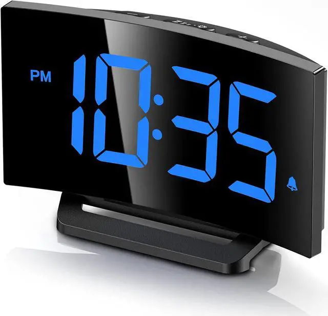 Main image of GOLOZA Digital Alarm Clock for Bedrooms, Digital Clock with Modern Curved Design, Conspicuous Blue LED Numbers, 5 Levels Brightness+Off, 2 Volume, 3 Alarm Tones, Snooze, Power-Off Memory, 12/24H