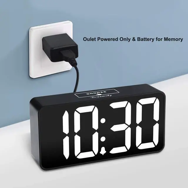 Alt view image 2 of 7 - DreamSky Compact Digital Alarm Clock with USB Charging Port, 0-100% Brightness Dimmer, Large Bold Number Display, Adjustable Alarm Volume, 12/24Hr, Snooze, Small Desk Clocks for Bedroom Bedside