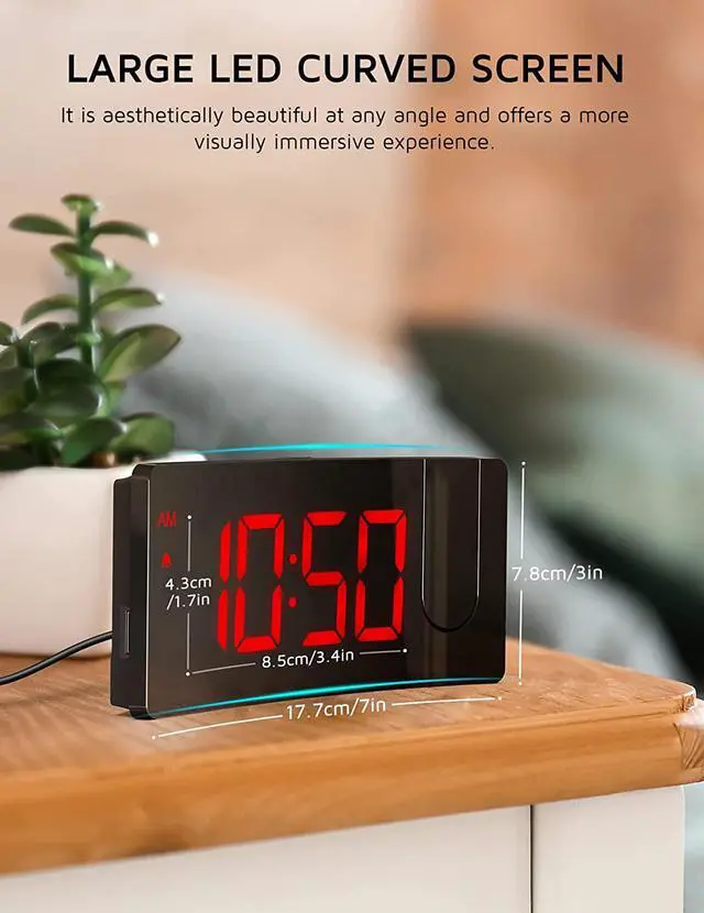Alt view image 2 of 7 - Projection Alarm Clock, Digital Clock with 180° Rotatable Projector, 3-Level Brightness Dimmer, Clear LED Display, USB Charger, Progressive Volume, 9mins Snooze,12/24H, Digital Alarm Clock for Bedroom