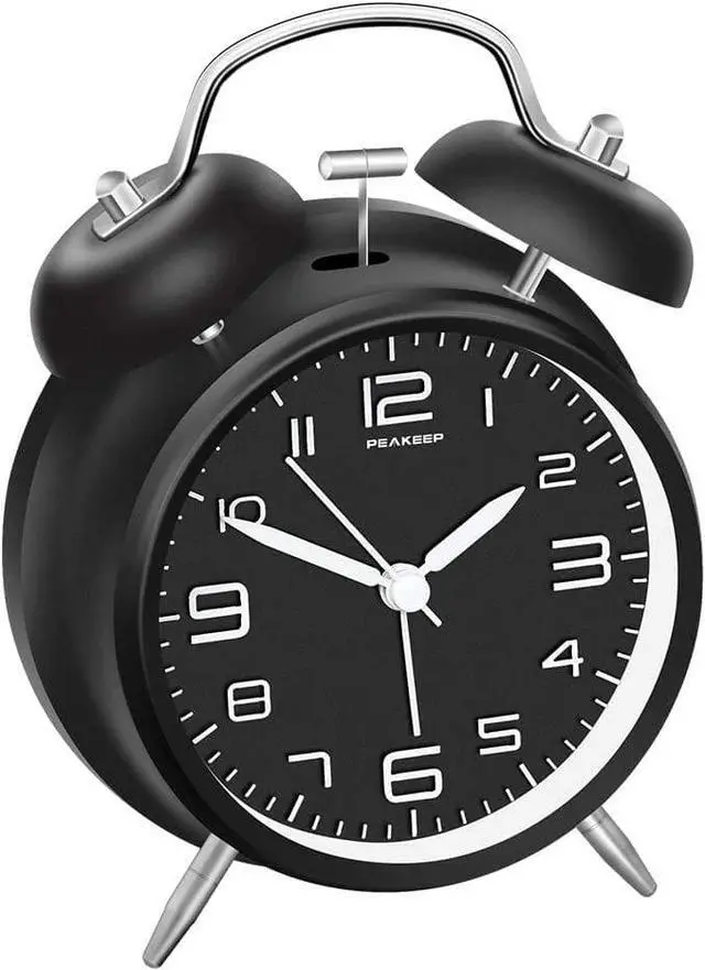 Main image of Peakeep 4 Inches Twin Bell Loud Alarm Clock for Heavy Sleepers, Backlight, Battery Operated Old Fashioned Alarm Clock for Bedrooms (Black)