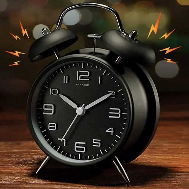 Alt view image 2 of 7 - Peakeep 4 Inches Twin Bell Loud Alarm Clock for Heavy Sleepers, Backlight, Battery Operated Old Fashioned Alarm Clock for Bedrooms (Black)