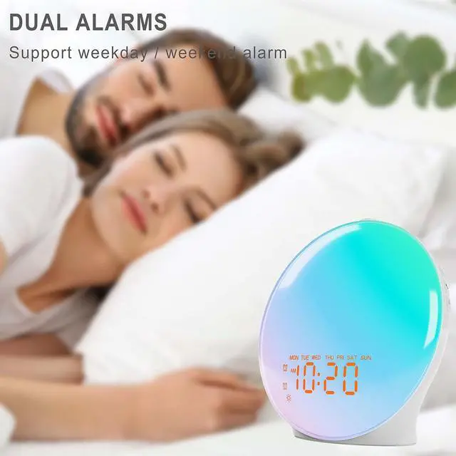 Alt view image 5 of 7 - JALL Wake Up Light Sunrise Alarm Clock for Kids, Bedroom, Full Screen with Sunrise Simulation, Dual Alarm, FM Radio, 15 Nightlights, 8 Sounds, Sleep Timer