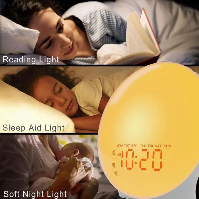 Alt view image 7 of 7 - JALL Wake Up Light Sunrise Alarm Clock for Kids, Bedroom, Full Screen with Sunrise Simulation, Dual Alarm, FM Radio, 15 Nightlights, 8 Sounds, Sleep Timer