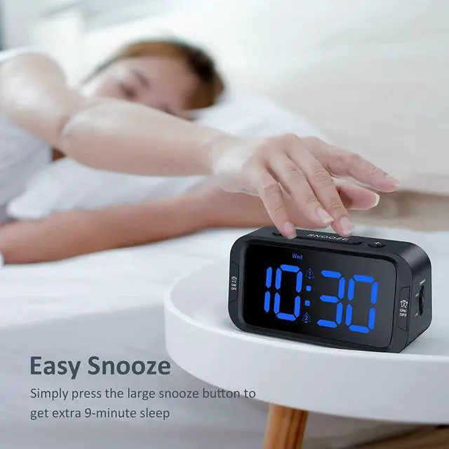 Alt view image 6 of 7 - Digital Dual Alarm Clock for Bedroom, Easy to Set, 0-100% Dimmer, USB Charger, 5 Sounds Adjustable Volume, Weekday/Weekend Mode, Snooze, 12/24Hr, Battery Backup, Compact for Bedside(Blue)