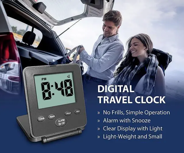 Alt view image 5 of 5 - Digital Travel Alarm Clock - No Bells, No Whistles, Simple Basic Operation, Loud Alarm, Snooze, Small and Light, ON/Off Switch, 2 AAA Battery Powered, Black
