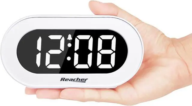 Alt view image 2 of 7 - REACHER Small LED Digital Alarm Clock with Snooze, Simple to Operate, Full Range Brightness Dimmer, Adjustable Alarm Volume, Outlet Powered Compact Clock for Bedrooms, Bedside, Desk, Shelf(White)