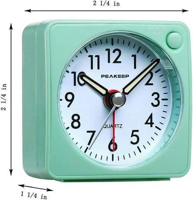 Alt view image 2 of 7 - Peakeep Ultra Small, Battery Travel Alarm Clock with Snooze and Light, Silent with No Ticking Analog Quartz (Aquamarine)