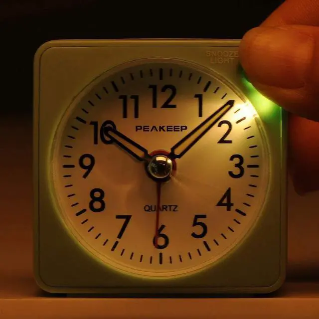 Alt view image 6 of 7 - Peakeep Ultra Small, Battery Travel Alarm Clock with Snooze and Light, Silent with No Ticking Analog Quartz (Aquamarine)