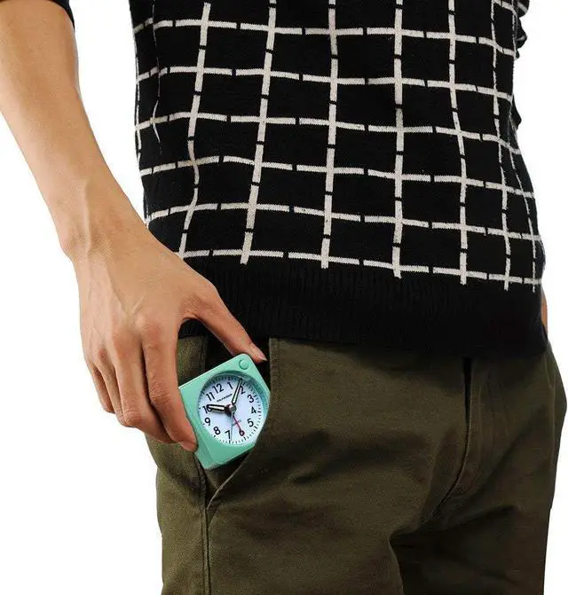 Alt view image 7 of 7 - Peakeep Ultra Small, Battery Travel Alarm Clock with Snooze and Light, Silent with No Ticking Analog Quartz (Aquamarine)