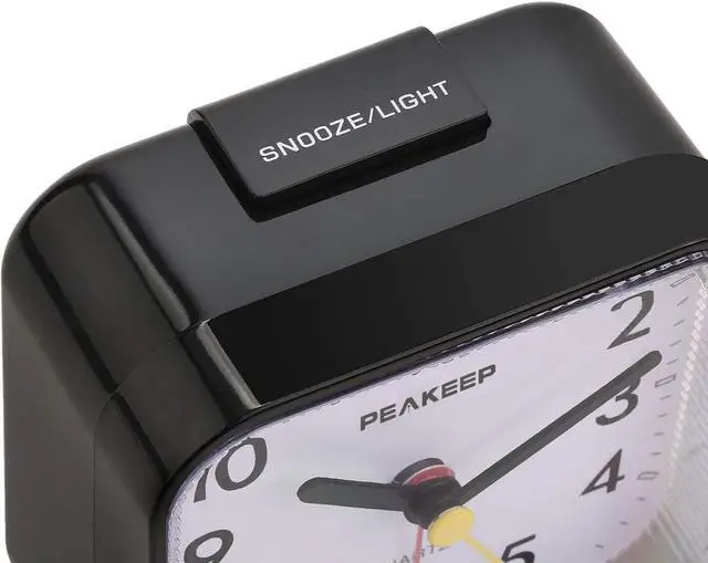 Alt view image 3 of 7 - Peakeep Small Battery Operated Analog Travel Alarm Clock Silent No Ticking, Lighted on Demand and Snooze, Beep Sounds, Gentle Wake, Ascending Alarm, Easy Set (Black)