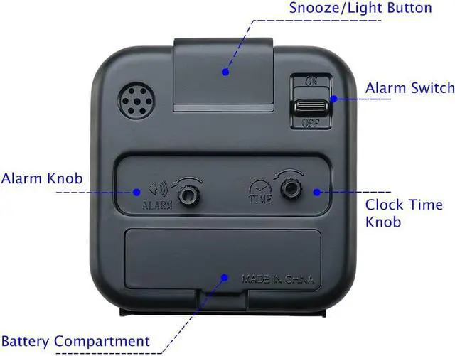 Alt view image 4 of 7 - Peakeep Small Battery Operated Analog Travel Alarm Clock Silent No Ticking, Lighted on Demand and Snooze, Beep Sounds, Gentle Wake, Ascending Alarm, Easy Set (Black)
