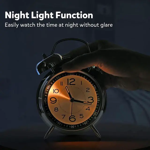 Alt view image 2 of 6 - Loud Alarm Clock for Heavy Sleepers Adults,Retro 4 Inch Silent Non-Ticking Quartz with Backlight,Twin Bell Analog Kids Alarm Clocks for Bedrooms Bedside (Blue)