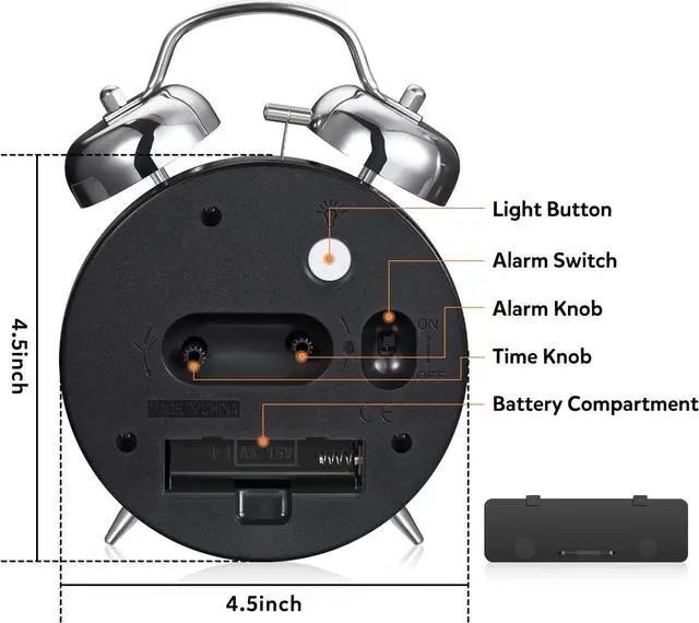 Alt view image 3 of 6 - Loud Alarm Clock for Heavy Sleepers Adults,Retro 4 Inch Silent Non-Ticking Quartz with Backlight,Twin Bell Analog Kids Alarm Clocks for Bedrooms Bedside (Blue)