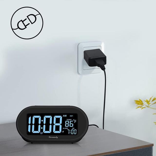 Alt view image 2 of 7 - DreamSky Auto Set Alarm Clock for Bedroom, Digital Desk Clock with 0-100% Dimmable Brightness Dimmer, Auto DST, Date, Temperature, USB Ports, Snooze, Electric Bedside Clock Nightstand