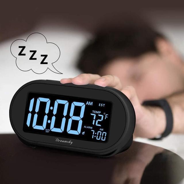 Alt view image 5 of 7 - DreamSky Auto Set Alarm Clock for Bedroom, Digital Desk Clock with 0-100% Dimmable Brightness Dimmer, Auto DST, Date, Temperature, USB Ports, Snooze, Electric Bedside Clock Nightstand