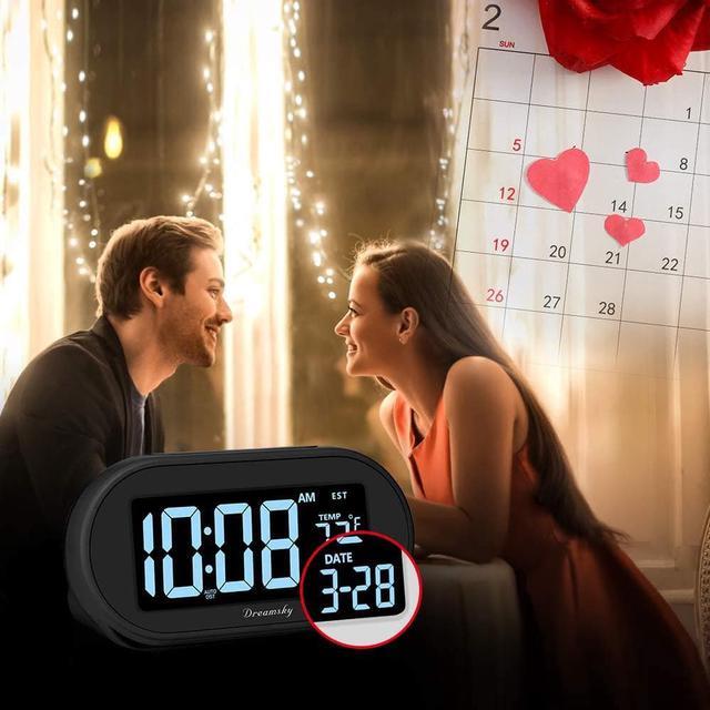 Alt view image 6 of 7 - DreamSky Auto Set Alarm Clock for Bedroom, Digital Desk Clock with 0-100% Dimmable Brightness Dimmer, Auto DST, Date, Temperature, USB Ports, Snooze, Electric Bedside Clock Nightstand
