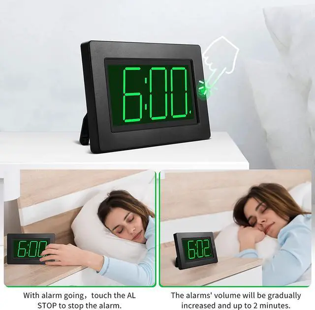 Alt view image 5 of 7 - KWANWA Alarm Clock, Wall Clock, Digital Clock, 3" LED Digit Display, Battery Operated, Adjustable Brightness, Auto Night Mode, Auto Alarm Volume Increasing, Wall-Mount & Table-top