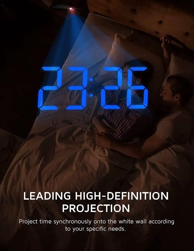 Alt view image 3 of 7 - Projection Alarm Clock, Digital Clock with 180° Rotatable Projector, 3-Level Brightness Dimmer, Clear LED Display, USB Charger, Progressive Volume, 9mins Snooze,12/24H, Digital Alarm Clock for Bedroom