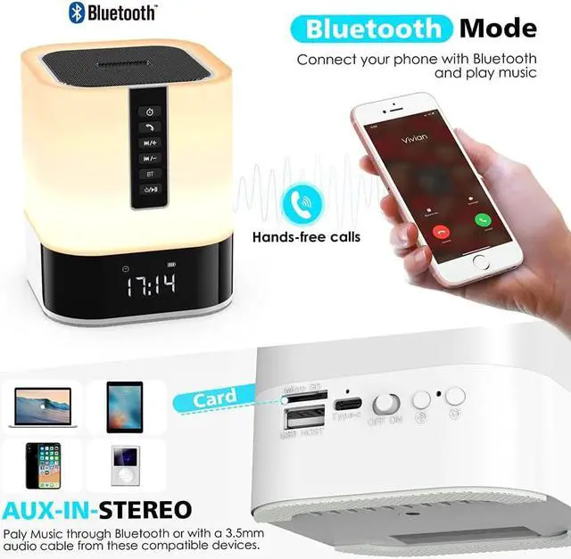 Alt view image 3 of 7 - Night Light Bluetooth Speaker, 5 in 1 Touch Control Bedside Lamp Dimmable Multi-Color Changing, Bedroom Alarm Clock, Best Birthday Gift Ideas for 10 11 12 13 14 Year Old Teenage Girls/Boys