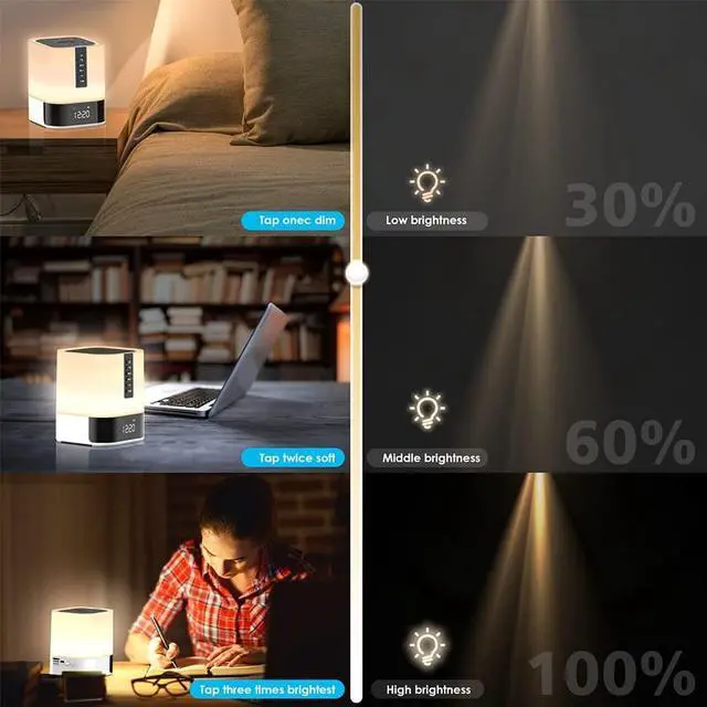 Alt view image 6 of 7 - Night Light Bluetooth Speaker, 5 in 1 Touch Control Bedside Lamp Dimmable Multi-Color Changing, Bedroom Alarm Clock, Best Birthday Gift Ideas for 10 11 12 13 14 Year Old Teenage Girls/Boys