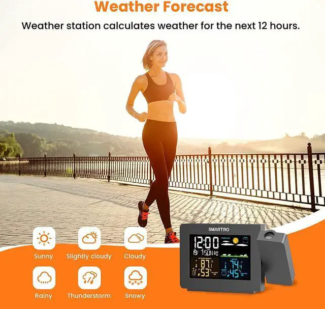 Alt view image 3 of 7 - SMARTRO SC91 Projection Alarm Clock for Bedrooms with Weather Station, Wireless Indoor Outdoor Thermometer, Temperature Humidity Monitor Gauge Hygrometer