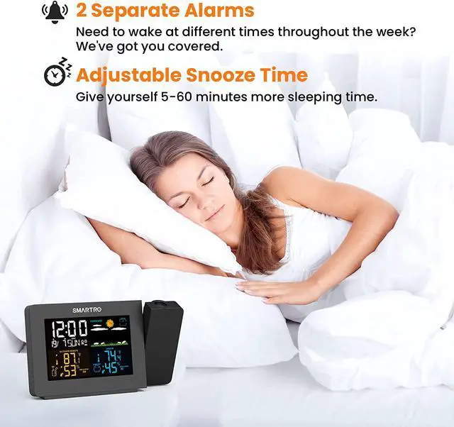 Alt view image 7 of 7 - SMARTRO SC91 Projection Alarm Clock for Bedrooms with Weather Station, Wireless Indoor Outdoor Thermometer, Temperature Humidity Monitor Gauge Hygrometer