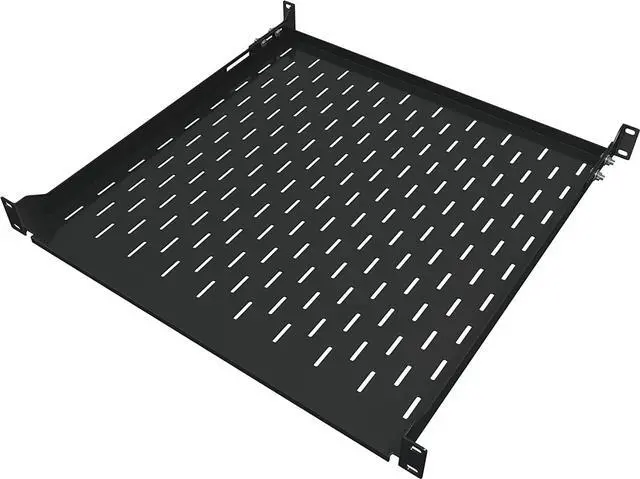 Main image of 1U Server Rack Shelf - 19" Rackmount Tray - 17.7" (450mm) Deep 4-Post Fixed Mount for Computer Network/AV/IT Equipment Cabinet Enclosure - Vented for Maximum Airflow (Black) - Tupavco TP1711