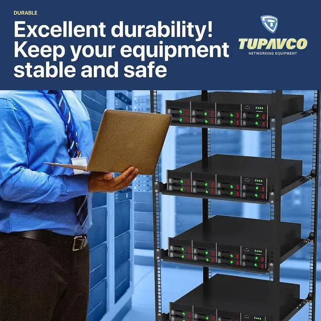 Alt view image 7 of 7 - 1U Server Rack Shelf - 19" Rackmount Tray - 17.7" (450mm) Deep 4-Post Fixed Mount for Computer Network/AV/IT Equipment Cabinet Enclosure - Vented for Maximum Airflow (Black) - Tupavco TP1711