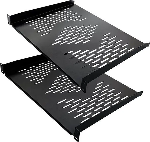 Main image of RIVECO 2 Pieces 1U Rack Shelves 19 Tray Cabinet Mount Vented Cantilevers for Network Equipment Shelf Mounting, 14 Inches 35CM Depth, Black 2PCS