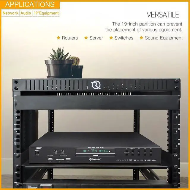 Alt view image 5 of 5 - RIVECO 2 Pieces 1U Rack Shelves 19 Tray Cabinet Mount Vented Cantilevers for Network Equipment Shelf Mounting, 14 Inches 35CM Depth, Black 2PCS