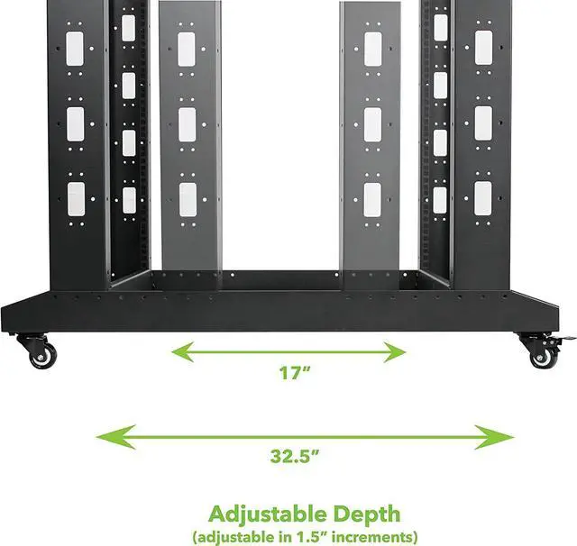 Alt view image 5 of 7 - NavePoint 22U 4 Post Server Rack  Open Frame Rack for 19 Inch Equipment, Adjustable Depth 4-Post Network Rack with Casters Wheels, 22U Server Rack 881lbs Capacity, Black