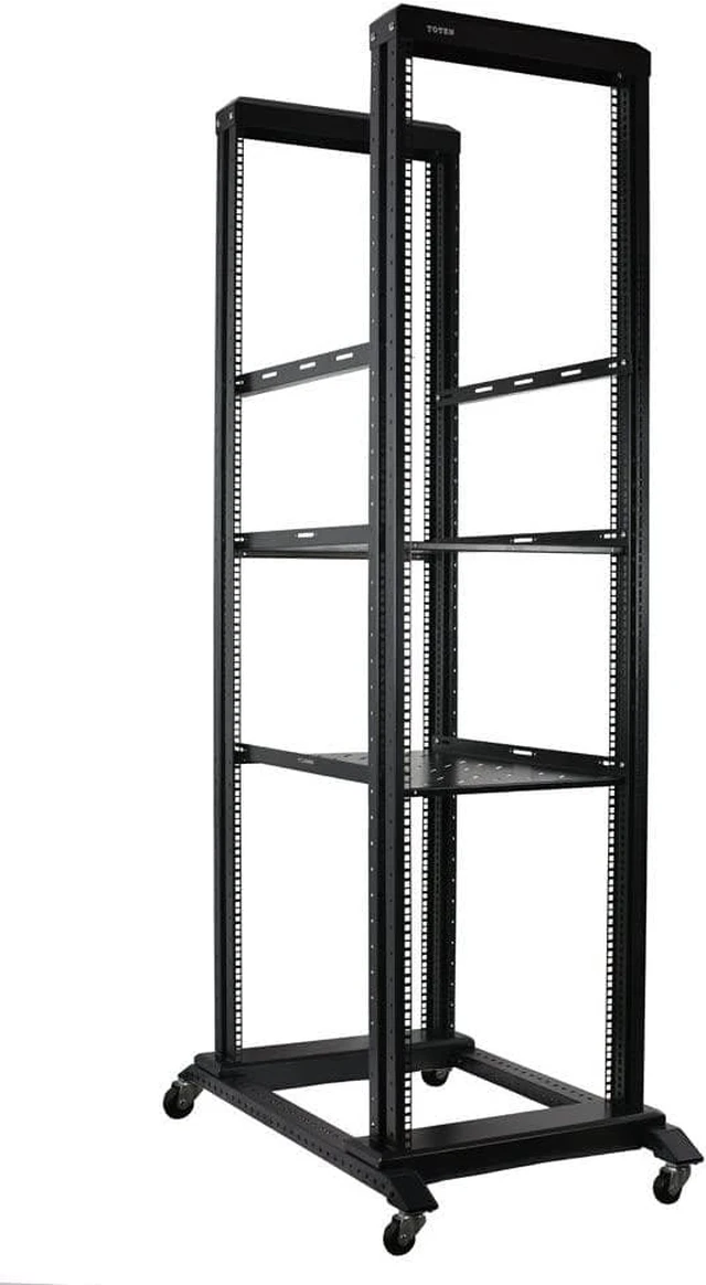 Alt view image 2 of 2 - 42U 4 Post Open Frame 19inch Server/Audio Steel Rack Deep from 16inch-32inch (42U 32inch deep with 3 Shelves)