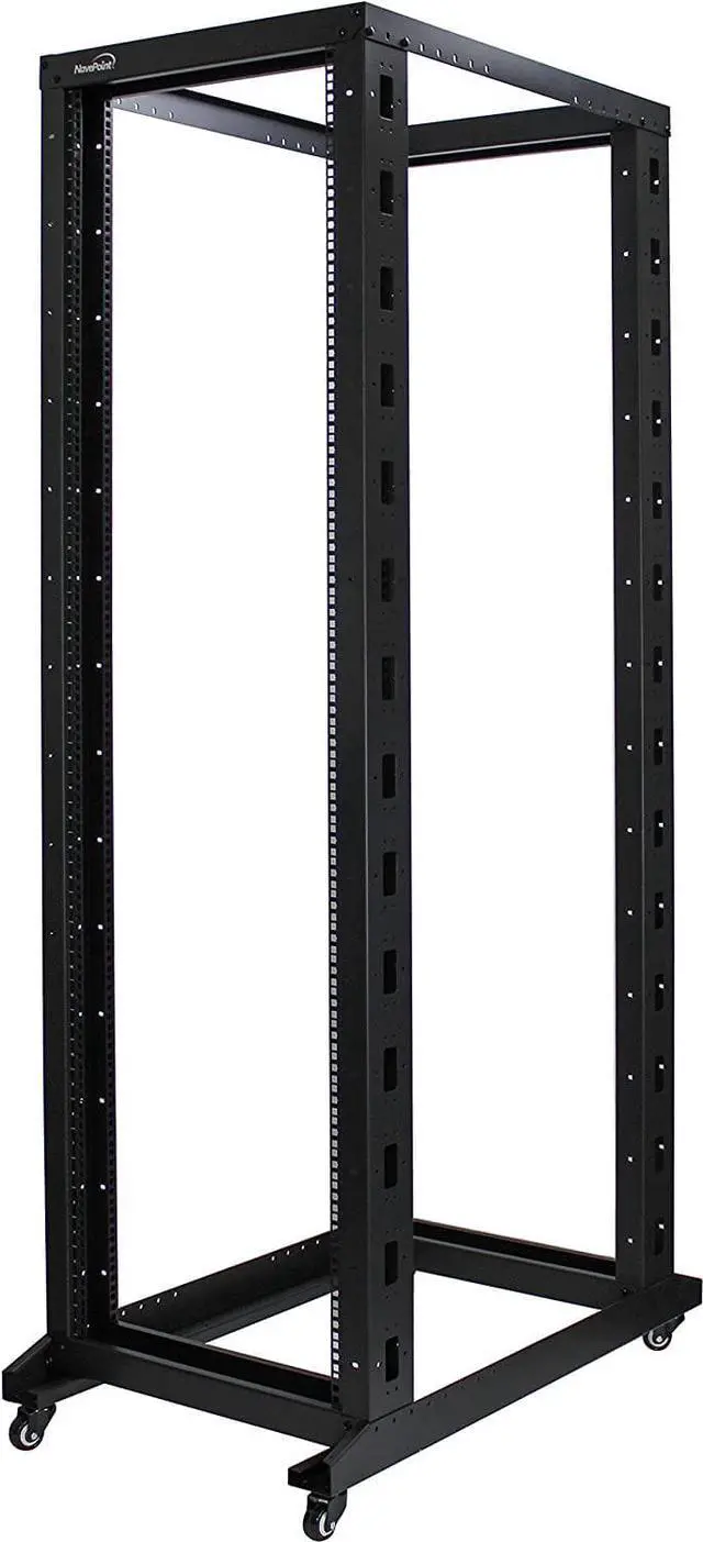 Alt view image 2 of 7 - NavePoint 42U 4 Post Server Rack  Open Frame Rack for 19 Inch Equipment, Adjustable Depth 4-Post Network Rack with Casters Wheels, 42U Server Rack 881lbs Capacity, Black