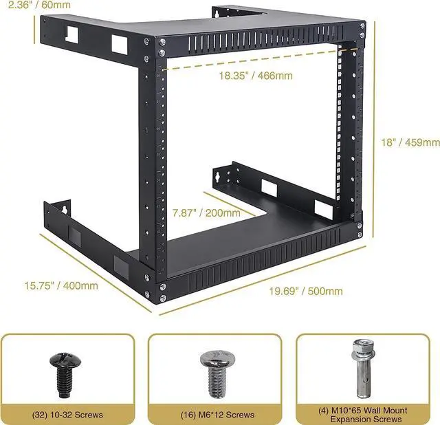 Alt view image 4 of 4 - Sound Town 2-Post 8U Wall Mount Open Frame Rack, 16" Depth, for Servers, IT Equipment, Network Devices, AV, Patch Panels (ST2PWOR-8U)