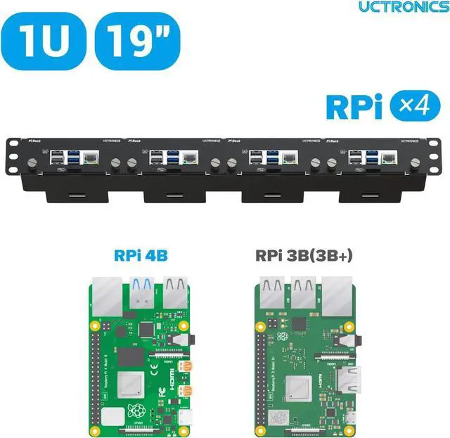 Alt view image 6 of 6 - UCTRONICS Front Removable 1U Rack Mount for Raspberry Pi, with 4 Mounting Brackets for Raspberry Pi 5, 4B, 3B+/3B, and Other B Models