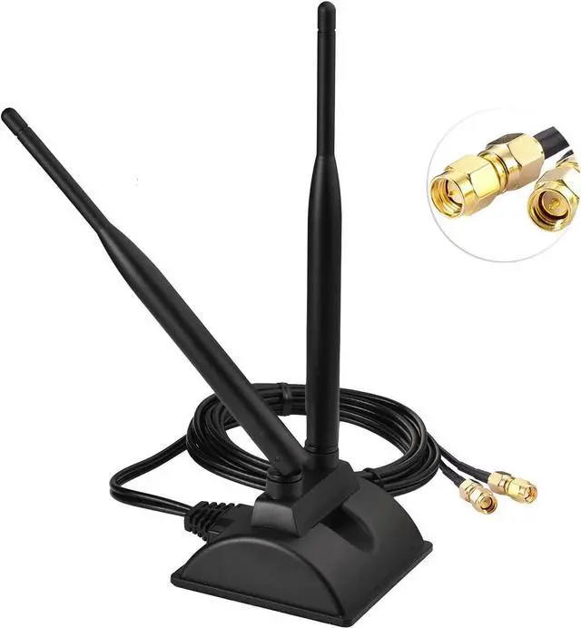 Alt view image 2 of 7 - Eightwood 2.4GHz 5GHz Dual Band WiFi Antenna RP-SMA Male Connector with SMA Male to RP-SMA Female Adapter (2-Pack) for PCI-E WiFi Network Card USB WiFi Adapter Wireless Router