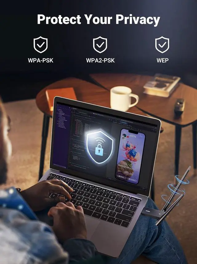 Alt view image 6 of 7 - UGREEN USB WiFi Adapter, WiFi Adapter with AC1300 5dBi High Gain Dual Antennas, 5G/2.4G Dual Band, 164ft Wide Range, USB 3.0 WiFi Adapter for Desktop PC Laptop, Support Windows 11/10/8.1/8/7