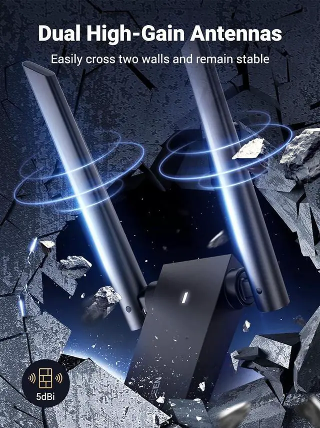 Alt view image 3 of 7 - UGREEN USB WiFi Adapter, WiFi Adapter with AC1300 5dBi High Gain Dual Antennas, 5G/2.4G Dual Band, 164ft Wide Range, USB 3.0 WiFi Adapter for Desktop PC Laptop, Support Windows 11/10/8.1/8/7