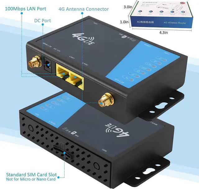 Alt view image 4 of 7 - 4G LTE Router [Detachable Antennas Version], Modem with SIM Card Slot Unlocked, Mobile Hotspot Support AT&T and T-Mobile, 2-Antenna Wireless Wi-Fi Router