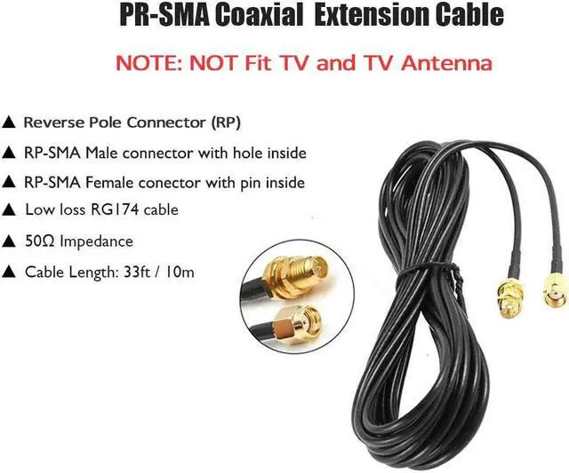 Alt view image 2 of 4 - 2Pack 33ft WiFi Antenna Extension Cable RP-SMA Male to Female Connector for Wireless LAN Router Bridge Wireless Network Card Security IP Camera