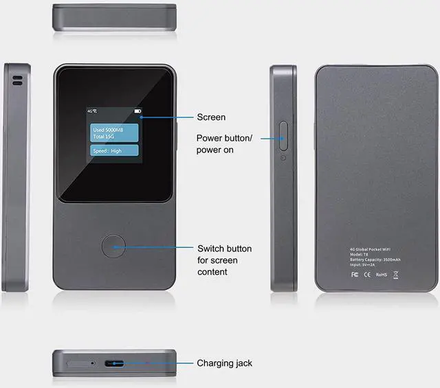 Alt view image 2 of 7 - Metaspot T8 4G LTE WiFi Hotspot,Portable Mifi Router,U.S. 10GB & Global 3GB Free Data Preloaded for Travel in 130+Countries,300+Carrier Access,12h Long Battery Life,No Contract or SIM Card Required